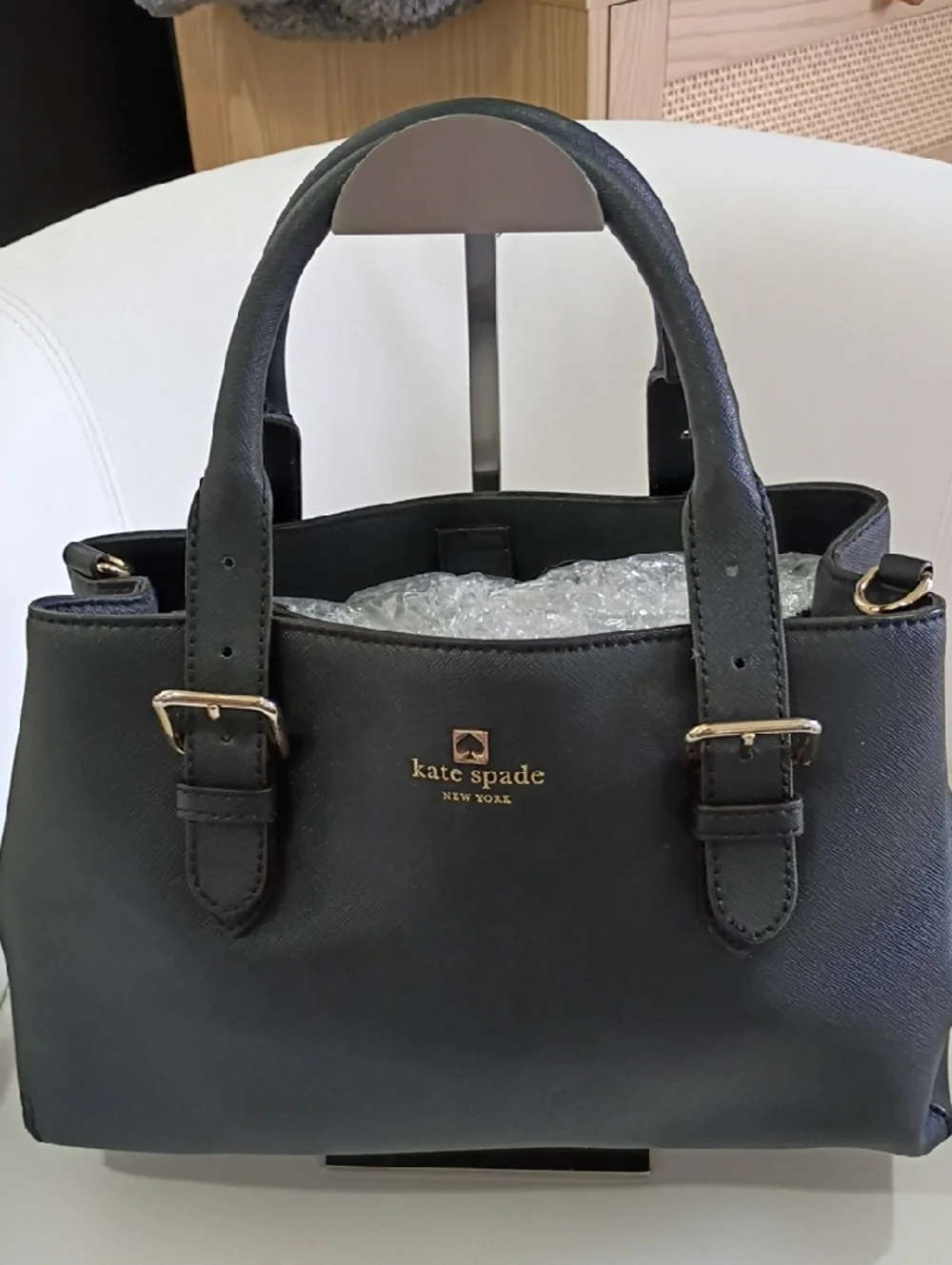 Kate Spade Code Street Province Black Saffiano Leather Satchel with Gold Logo